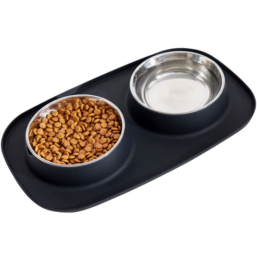Stainless Bowls on a Silicone Mat, Black: image 2